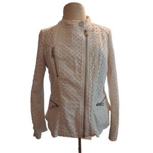 Rebecca Taylor Eyelet Asymmetrical Zip Moto Jacket Ivory
